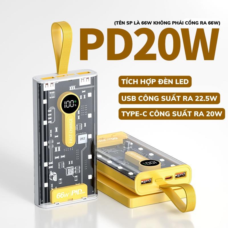  Sạc dự phòng Techzone TZ07 dung lượng 20000mah với 4 cáp sạc và 2 cổng sạc nhanh 22.5W và PD 20W,pin dự phòng nhiều đầu sạc màn hình led tốt Sạc Pin 