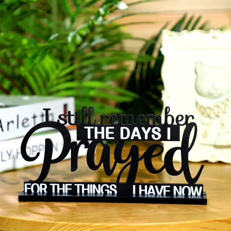 Wooden Desktop Decoration Sign, 1 Count Letter Pattern Blessing Sign, Inspirational Table Blessed Sign for Living Room Office Prayer Room, Signage, Decoration Items 2