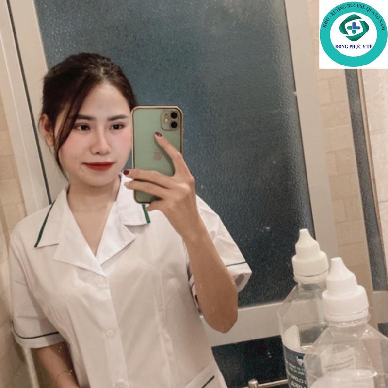  Áo Blouse Điều Dưỡng Viền Xanh Lá Cộc Tay Dược Sĩ Y Tá Nam Nữ - Bộ Blu Y Tá Viền Xanh Lá Bộ quần áo y tế Áo blue dược sĩ Áo blouse Women Pants Top 