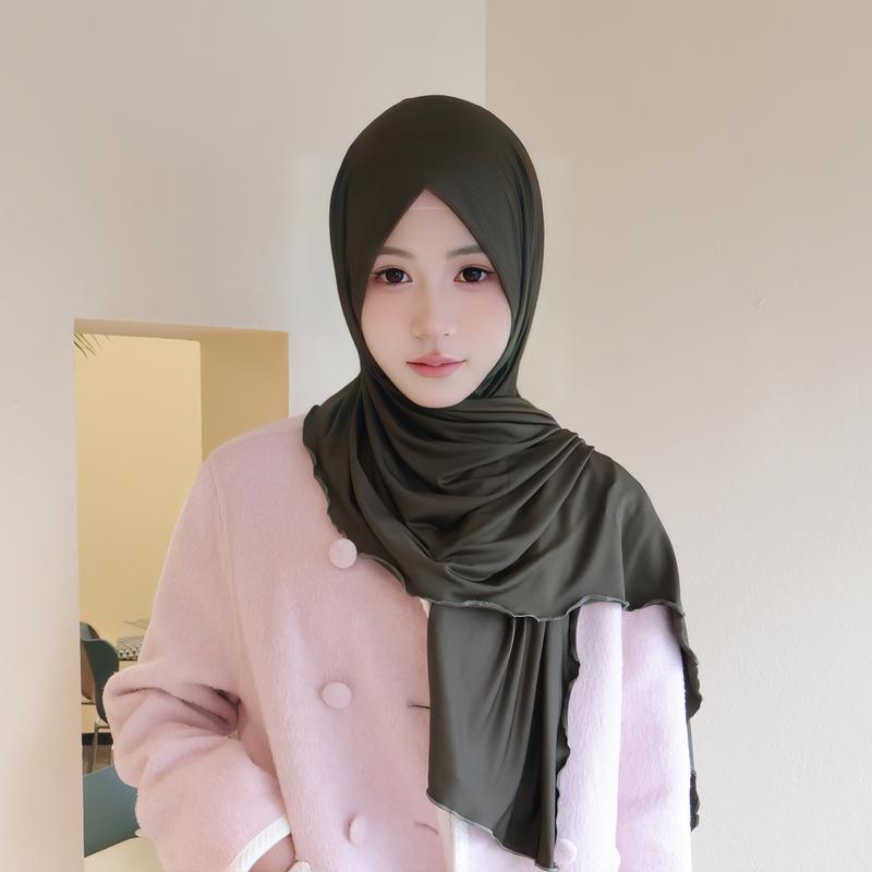 Product Introduction of Solid Color Milk Silk with Wooden Ear Scarf Monochrome Cotton Scarf Headcloth Shawl Scarf Elastic Knitted Scarf for Women selendang  bahu sulam  shawl sahara  shawl selendang 11