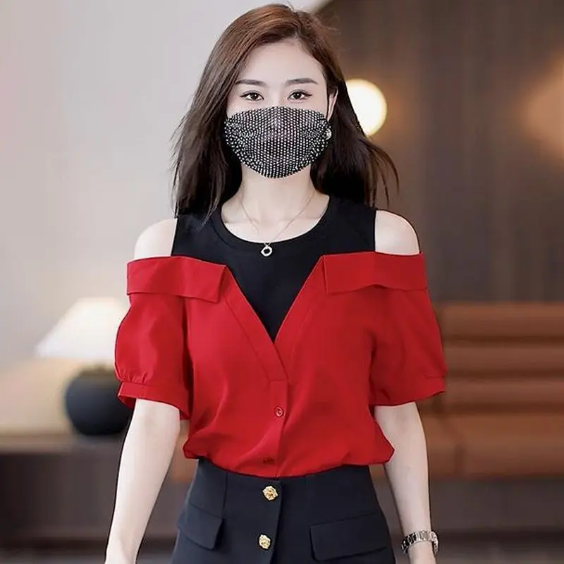 Áo Sơ Mi Bó Sát Và Thời Trang, Phong Cách Phương Tây, Dễ Phối Đồ, Trông Trẻ Trung, Thích Hợp Cho Mùa Hè, Cổ Tròn, Dáng Rộng Vừa Vặn, Che Bụng, ngắn Tay, Áo Trễ Vai Trang Phục Mùa Hè Cho Nữ, Năm 2025