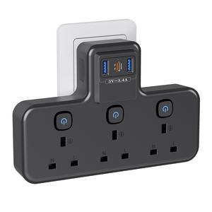 UK Standard Surge Protector Wall Plug Adapter Socket, 3 AC Outlets 2 USB-A & 1 Type-C Socket with Individual Switch, Suitable for Home Office Travel School