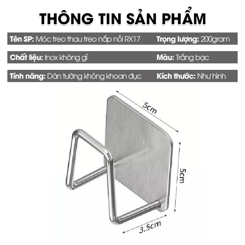Móc dán tường nhà bếp đa năng RX17 gác nắp nồi, đồ gác nắp vung nồi, treo thớt, treo rổ rá, chất liệu INOX không rỉ 2