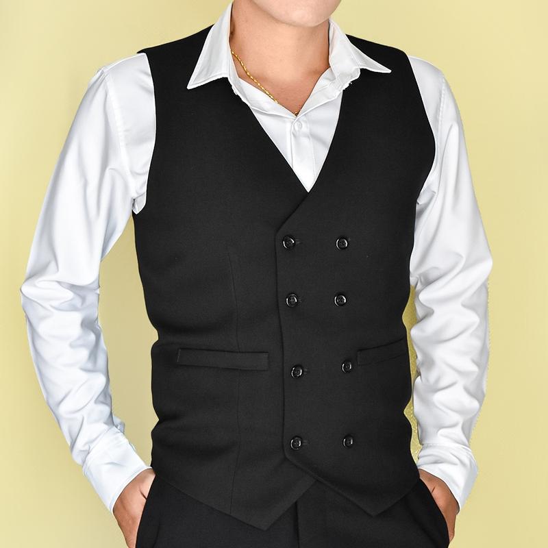 Áo gile nam màu đen 8 nút form ôm body + nơ đen Menswear 0