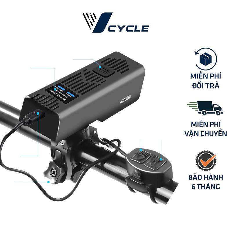 Đèn còi xe đạp MT-007 | Đèn xe đạp siêu sáng kết hợp còi 4 kiểu chuông, Đèn chống nước, sạc USB Gắn Xe Đạp Đạp Xe Đạp