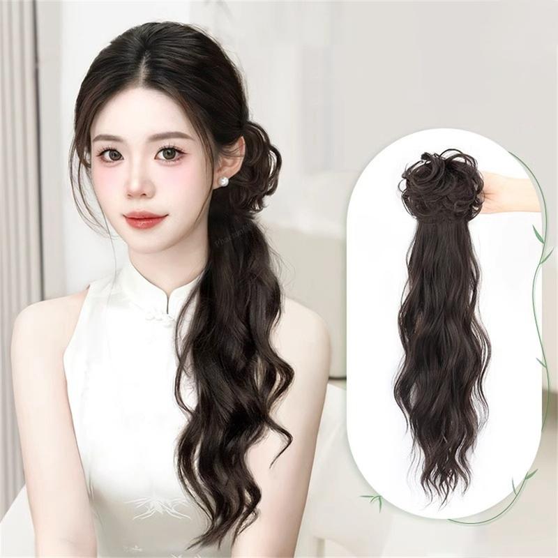 Kẹp Lấy Tóc Giả Đuôi Ngựa 55cm Nụ Hoa Xoăn Tóc Nối Đuôi Ngựa Thấp Phong Cách Trung Quốc Nhẹ Nhàng Tóc Nhân Tạo