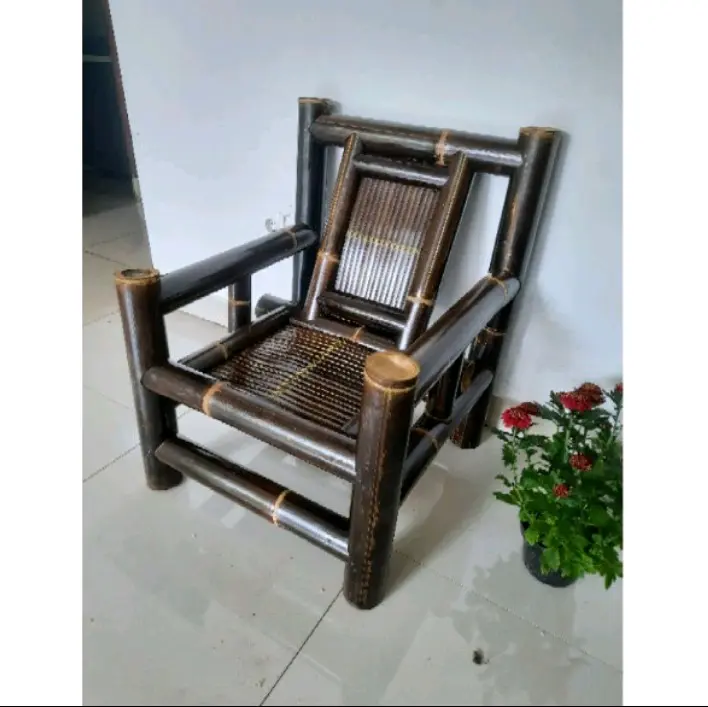kursi bambu hitam kursi tamu klasik ukuran 75x56x57cm (BONUS SABUN MANDI) 4