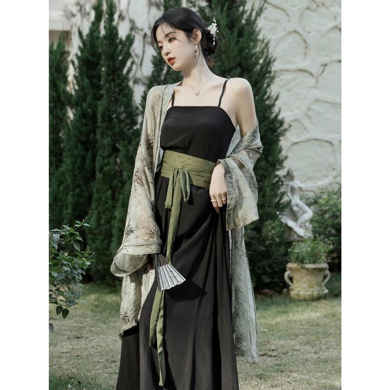 New Chinese Style Han Chinese Clothing Suits Placket Long Cardigan Pants Three-Piece Suit Daily Commute Leisure Comfortable 2