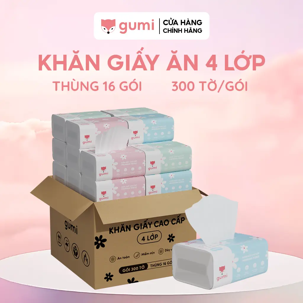 GU03-Thùng 16 gói giấy ăn cao cấp Gumi 3 lớp / 4 lớp mềm mịn, tiện lợi Khăn Giấy để Phòng Khách - 1