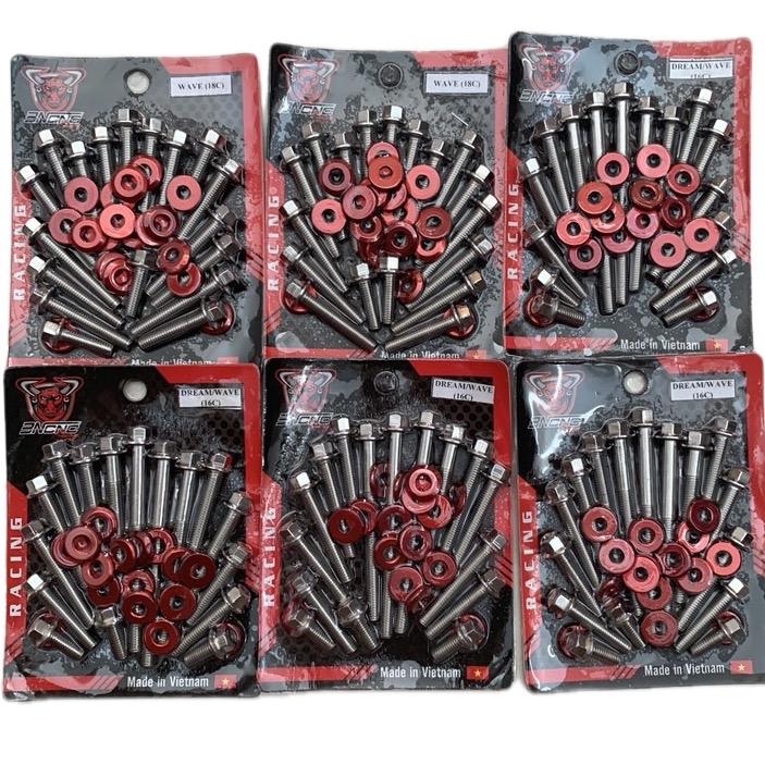 Ốc Lốc Máy Salaya Inox 304 Mẫu Thái - Tặng Full long đền đỏ- Phụ kiện Trang Trí xe máy - Phụ Tùng wavenho