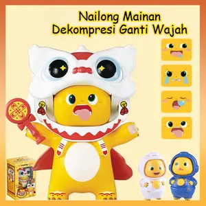 Mainan Dino Kuning Barongsai Berubah Wajah Toy Anti Stress/ Barongsai Dino Kuning Mainan /Mainan Dekompresi Ganti Wajah / Kuning Keychain Anti Stress Untuk Anak Plastik Hadiah