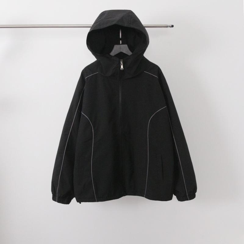 Áo khoác gió mũ chùm đen basic mix sọc xám cổ cao lót nhung KPis Clothes