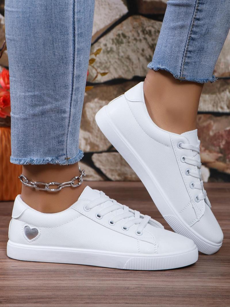 Product Introduction of Women's Fashionable Heart Pattern Lace Up Low Top Sneakers, Casual Comfortable Sports Shoes, Perfect for Students and Outdoor Sports, Girl's Walking Shoes, Footwear, Airport Outfits 2024 14