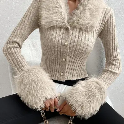 Faux fur cuff cardigan best sale