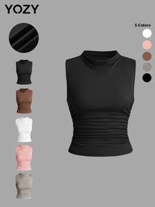 YOZY Ruched Waist Tank Top, Casual Solid Mock Neck Sleeveless Ribbed Tank Tops, 2024 Women's Daily Wear Back to School, Valentine's Day Gift for Girl, Fall&Winter Clothes