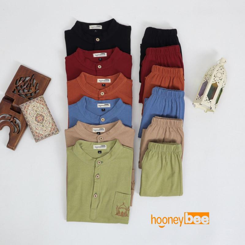 Hooneybee Setelan Koko Anak Cowok Raihan Junior Size 2-10 Tahun Kurta Muslim Baju Katun Pendek 4