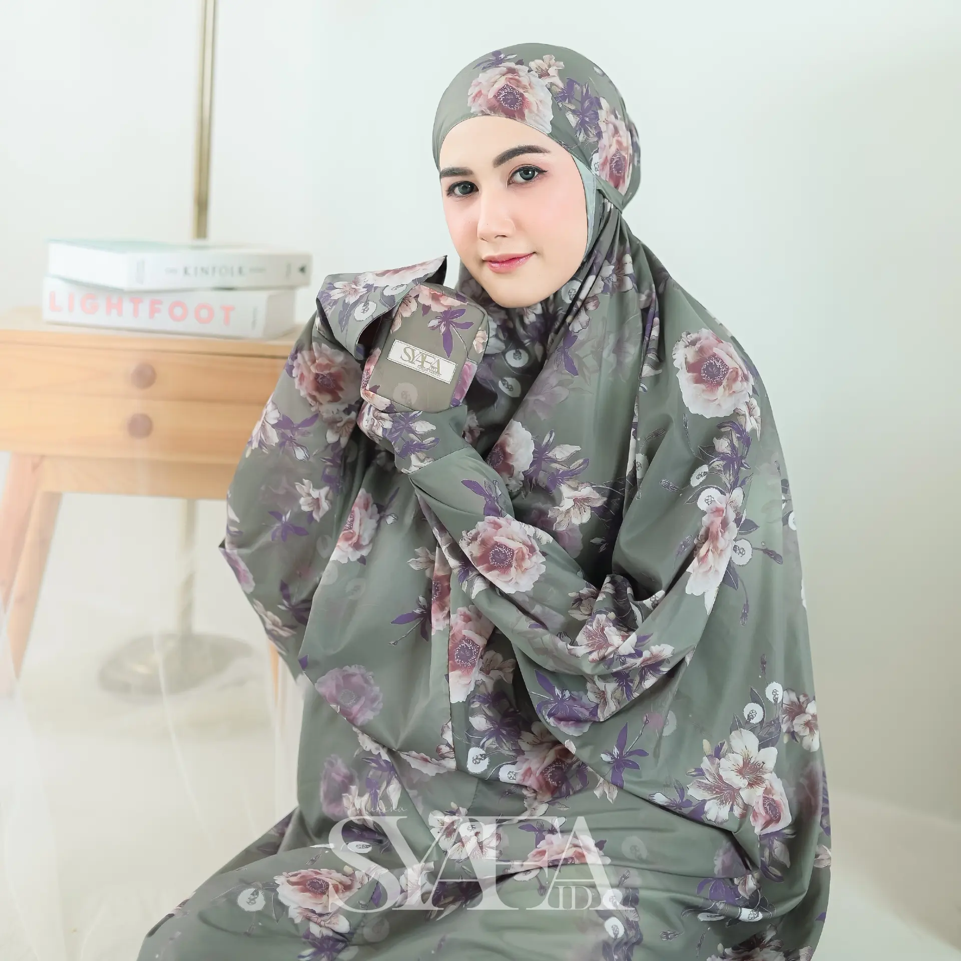 Mukena Terusan Dewasa Jumbo Traveling Mini Pouch Terkecil 2 In 1 Parasut Korea Premium Motif
