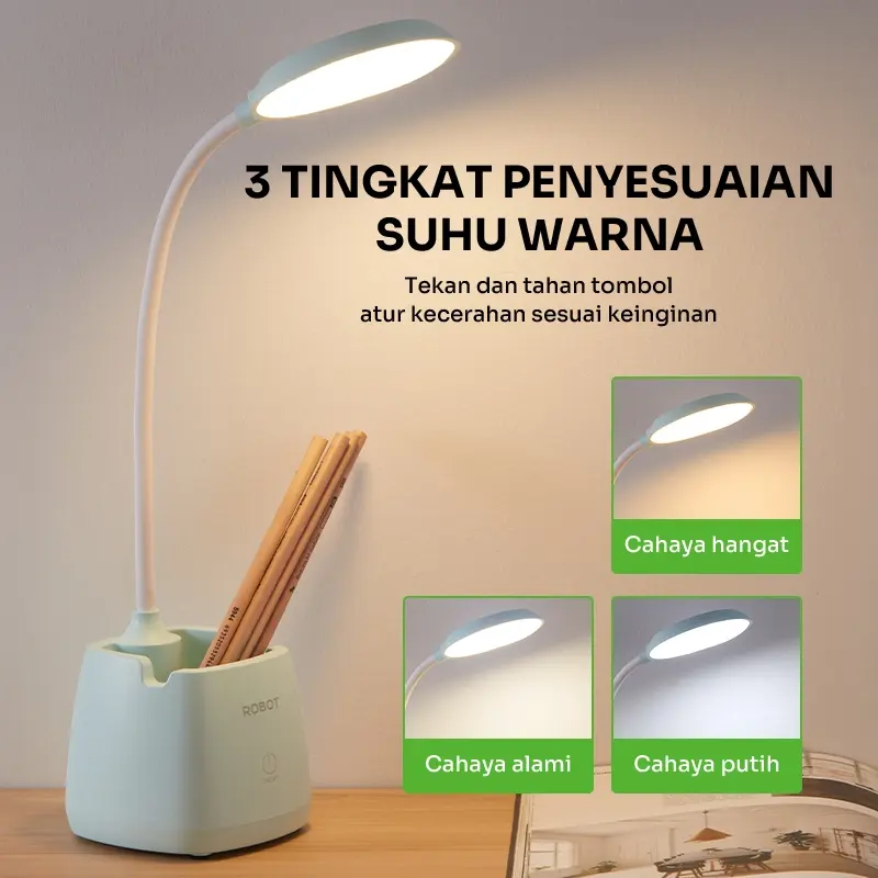 ROBOT Lampu Meja Belajar RT-DL02 Fleksibel Rechargeable Multifungsi - Garansi 1 Tahun 5