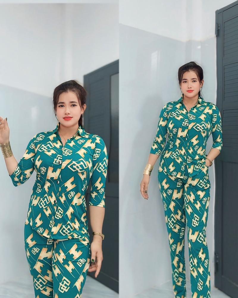 Product Introduction of Đồ Bộ Nữ Nút gài. cổ sơ mi  Tay lỡ nhẹ Vải thun aty mịn Quần dài size 40đến 75kg .đồ bộ Tâm Đan Nhung Áo.đồ bộ trung niên Vàng 47