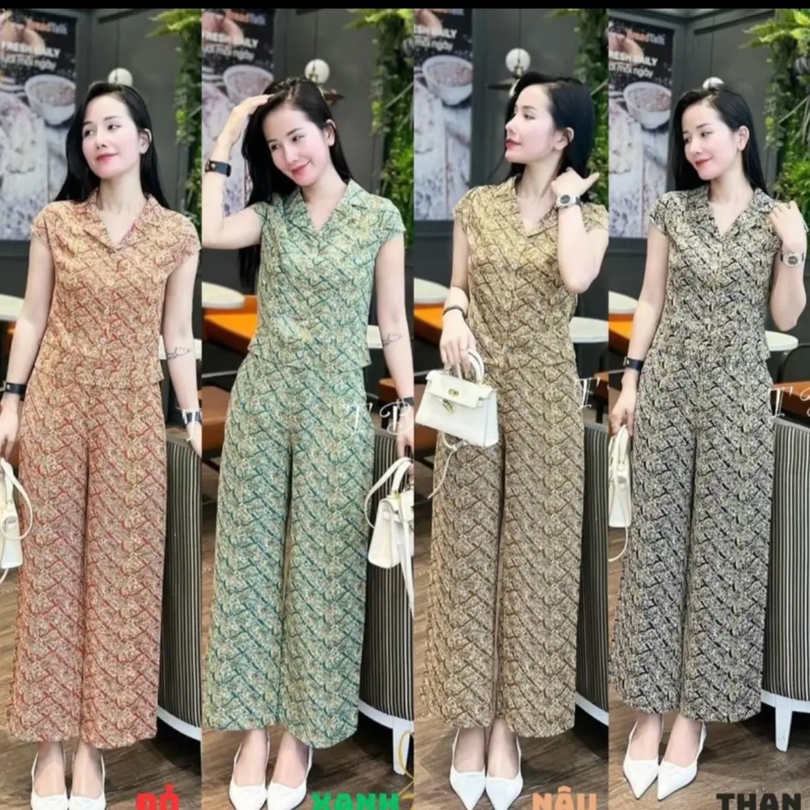 Bộ lụa hàn châu hàng thiết kế mát nhẹ gấu thường quần cạp chun(ảnh shop chụp  ở cuối ạ)