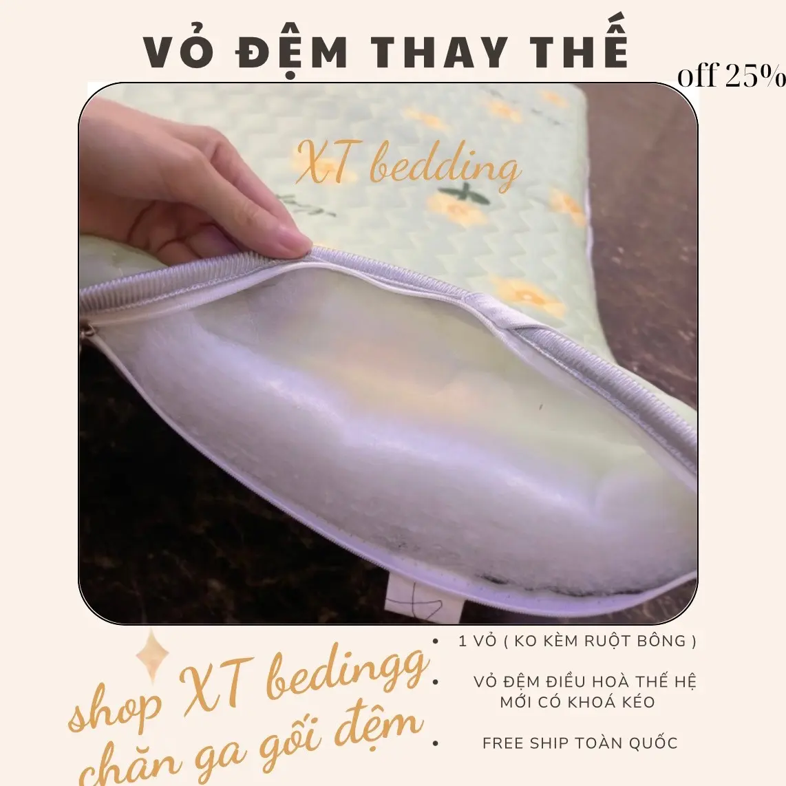 Vỏ đệm điều hoà tencel thế hệ mới, vỏ có khoá kéo, giặt máy thoải mái, vỏ lồng vừa đệm cao 4cm Cotton Double