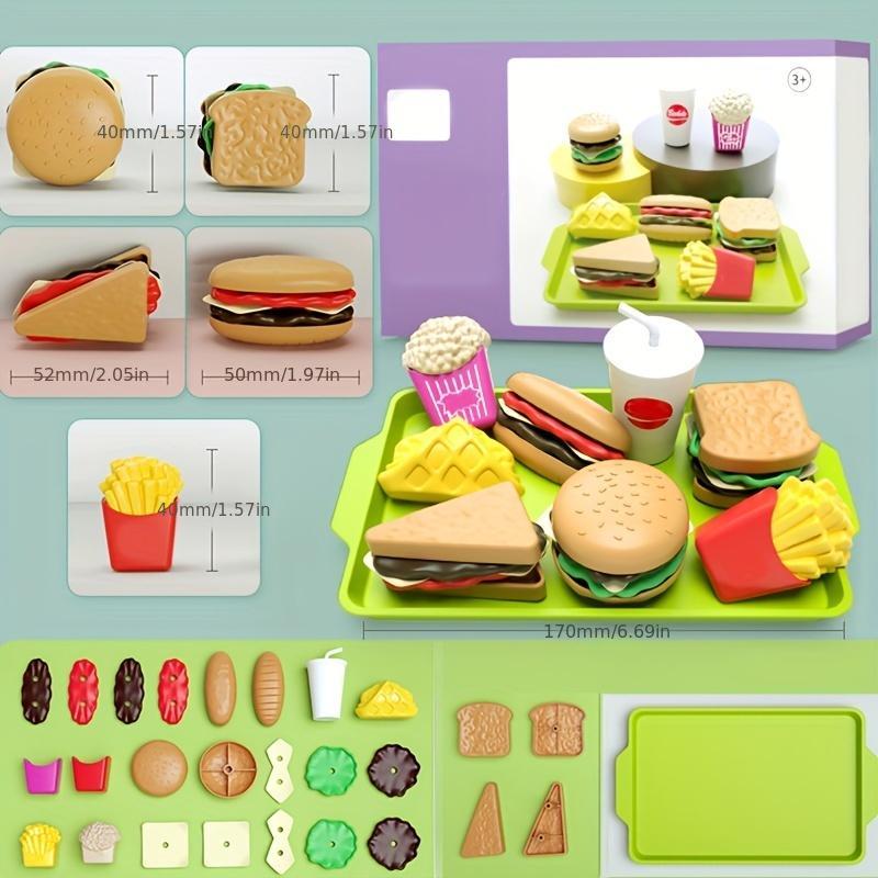 Simulated Plastic Fast Food Burgers Fries Toy for Kids, 1 Box Pretend Play Food Model Toys Kits for 4-12 Years Old Boys and Girls, Kids Stocking Filler 1
