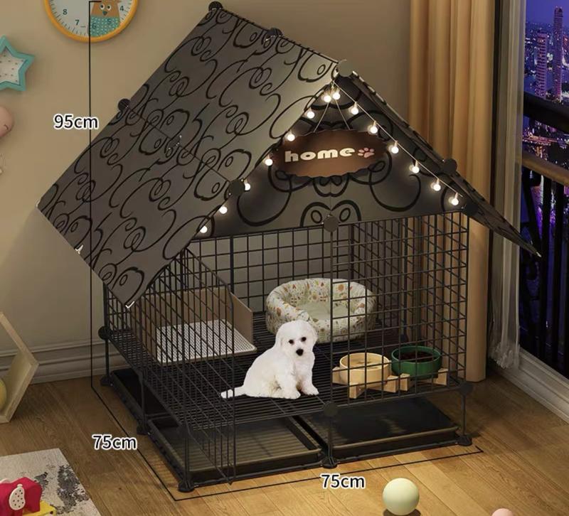  Chuồng chó lắp ghép gồm chuồng có khay vệ sinh ở dưới  và hàng rào quây xung quanh 