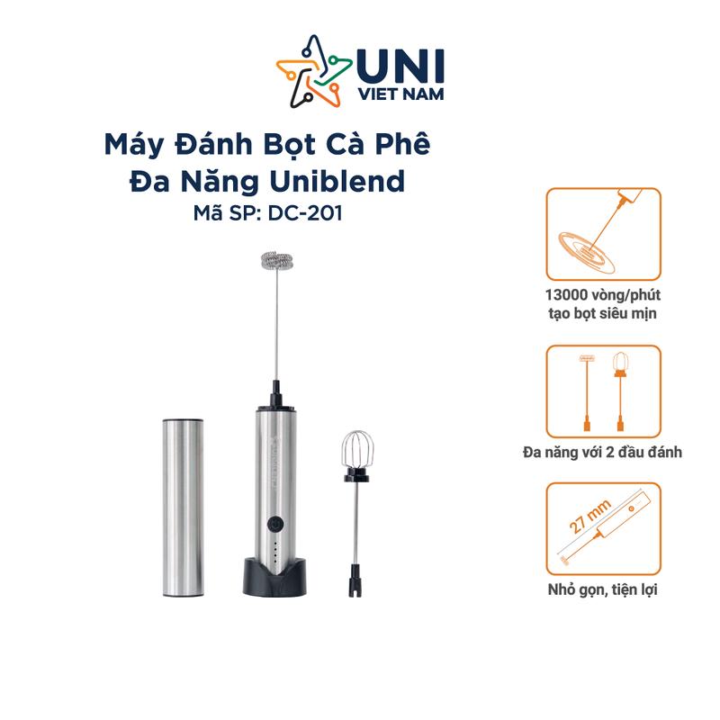  Máy Đánh Bọt Cafe Đa Năng Uniblend DC-201 Pin Sạc Vỏ Inox 