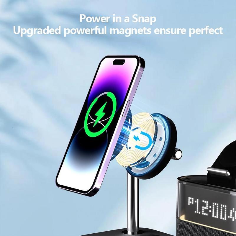 Product Introduction of 5-in-1 Wireless Charger for Smartphone, Wireless Multifunctional Charger with Clock, Magnetic Electronic Digital Wireless Charger Stand for iPhone 14 Pro Max, Apple Watch Series & Airpods, Gift for Mum, Men Gifts 7