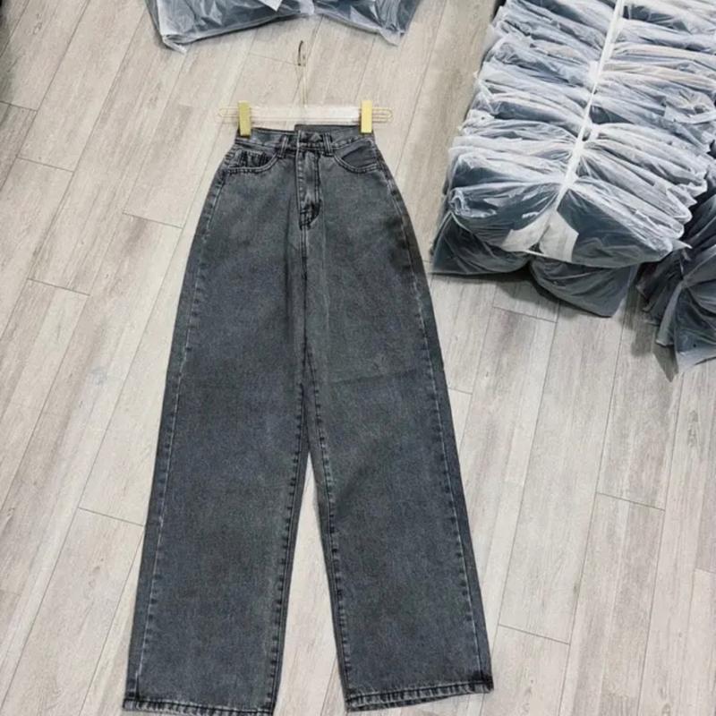 Quần Jeans ống suông cạp cao (5043) Pants Nữ Women Xám 2
