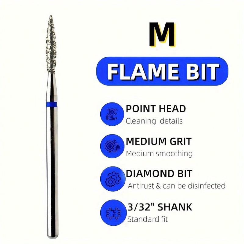 Product Introduction of 8pcs Diamond Nail Drill Bit Set, Flame Bit Design, Professional Manicure Pedicure Tool For Cleaning, Smoothing, And Fine Detail Work - 3/32" Shank, Standard And Fine Grit, Disinfectable Cutics 3