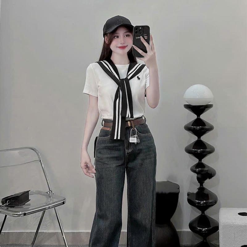   Mở Bán  Set 2 Chi Tiết Áo Phông Thêu Ngựa Phối Khăn Rời Chất Cotton Đanh Mềm Mác New Hàng QC Minxu Shop CK59 