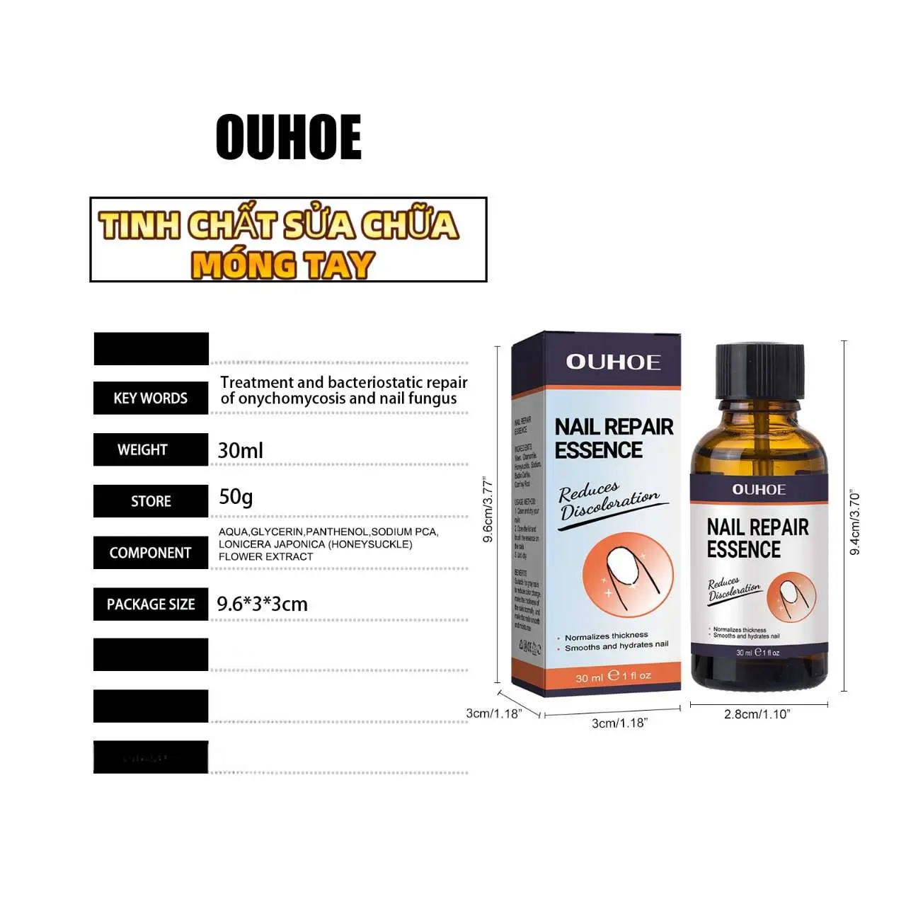 OUHOE Tinh Chất Phục Hồi Móng - Trị Nấm, Dưỡng Móng Chắc Khỏe - Cho Móng Yếu, Giòn, Ố Vàng - Chăm Sóc Móng Làm Nail