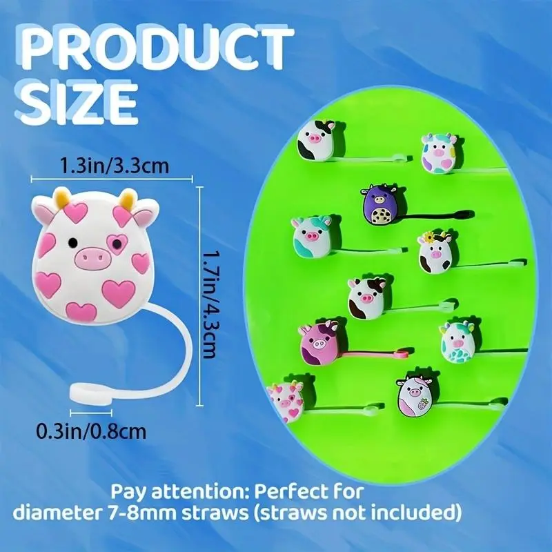 Cute Cartoon Animal Design Straw Lid, 4pcs/6pcs Reusable Silicone Straw Tip Cover for 7-8mm Straw, Drinkware Accessories 1