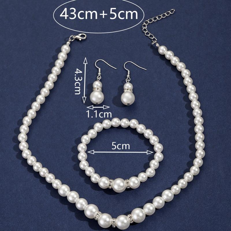 Product Introduction of Creative Imitation Pearl Necklace Bracelet Earring Set Three-Piece Set Bridal Accessories 0