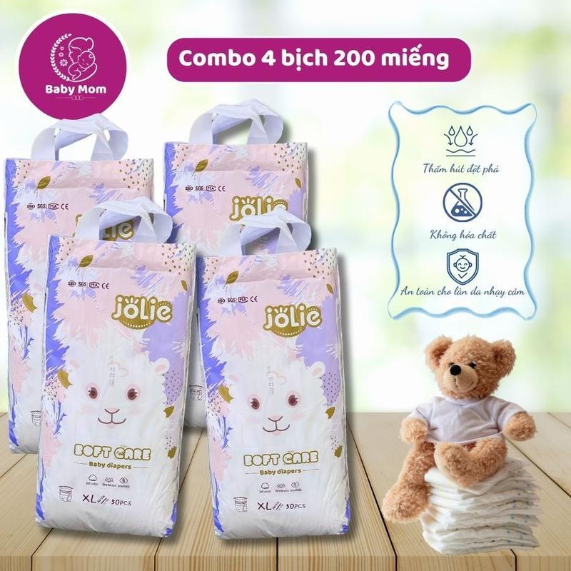 [Miễn ship] Combo 4 Bịch tã/bỉm Quần Jolie 200 miếng Cao cấp siêu mỏng, siêu thấm hút cho bé. Đủ sizeM/L/XL/XXL đến 4XL
