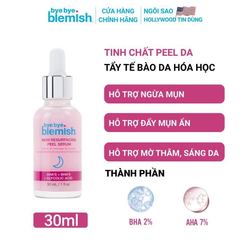  Tinh Chất Peel Da 7% AHA + 2% BHA BYE BYE BLEMISH Skin Resurfacing Peel Serum Hỗ Trợ Mờ Thâm Làm Mịn Da 30ml 