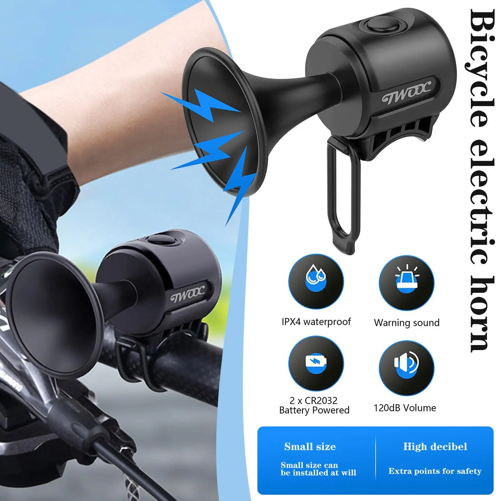 1pc Bicycle Electric Horn Waterproof Handlebar Electronic Accessories Ring Loud Warning D7A6