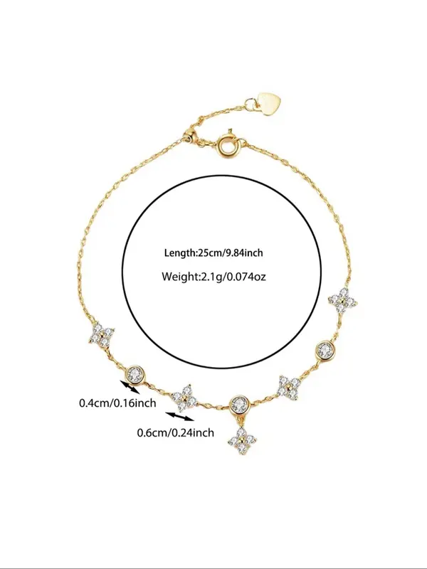 S925 Sterling Silver Anklet, Fashionable Rhinestone Decor Jewelry for Women & Girls, Trendy All-match & Exquisite Jewelry for Birthday Gift 1