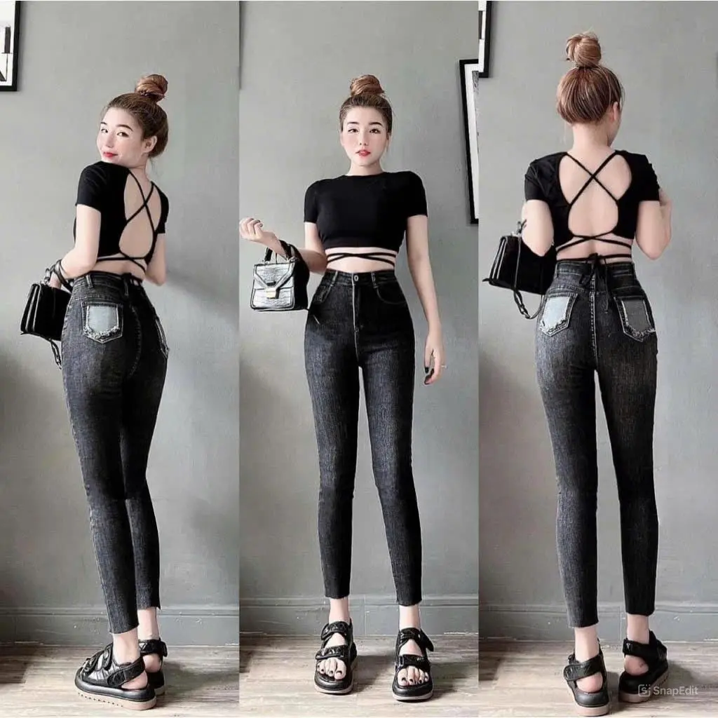Quần jeans  ôm túi kiểu Cạp Siêu Cao Co Giãn 4 Chiều hách Dáng Cá tính thời trang phái đẹp