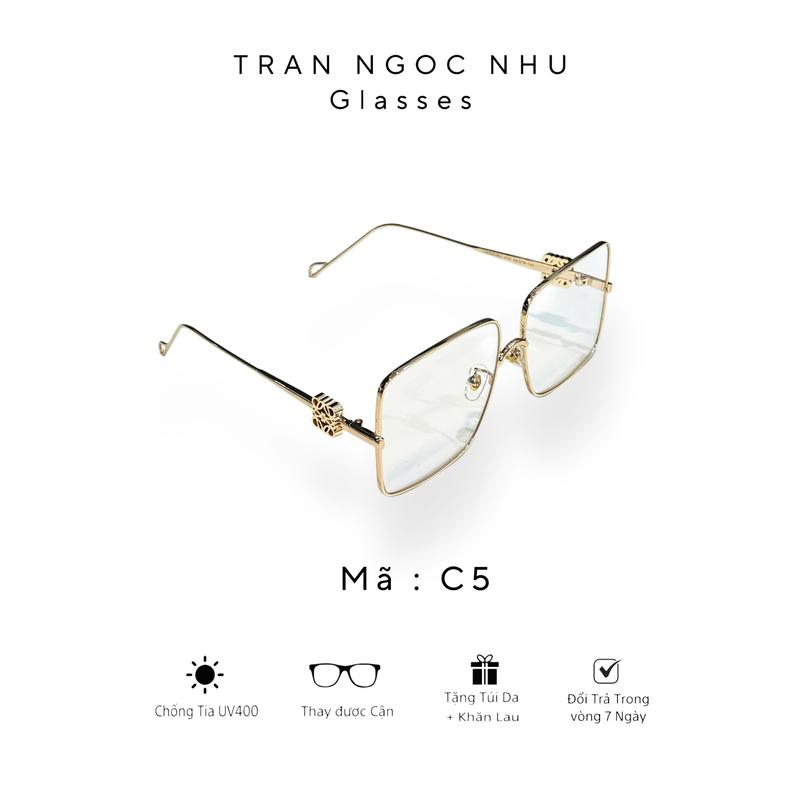 MÃ C5 Mắt kính dành cho nam nữ, gọng kim loại, chống UV, chống nắng, thay cận được, form kính sang chảnh Kính Mắt Tròng Kính