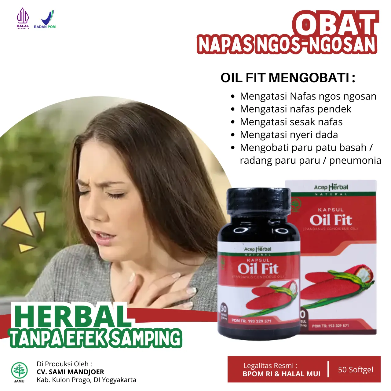 Kapsul Oil Fit Obat Napas Ngos-Ngosan, Nafas Pendek, Sesak Nafas, Asma, Nyeri Dada, Sesak Napas, Engap, Nafas Panjang, Mengi