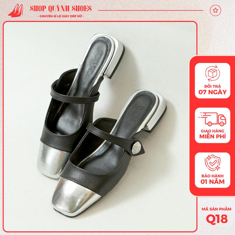  Giày sục nữ gót vuông cao 2cm mũi vuông phối màu cực sang chảnh dép sục nữ đính đá cao cấp bít mũi  Cao Su TPR da PU - Shop Quỳnh Shoes Q18 