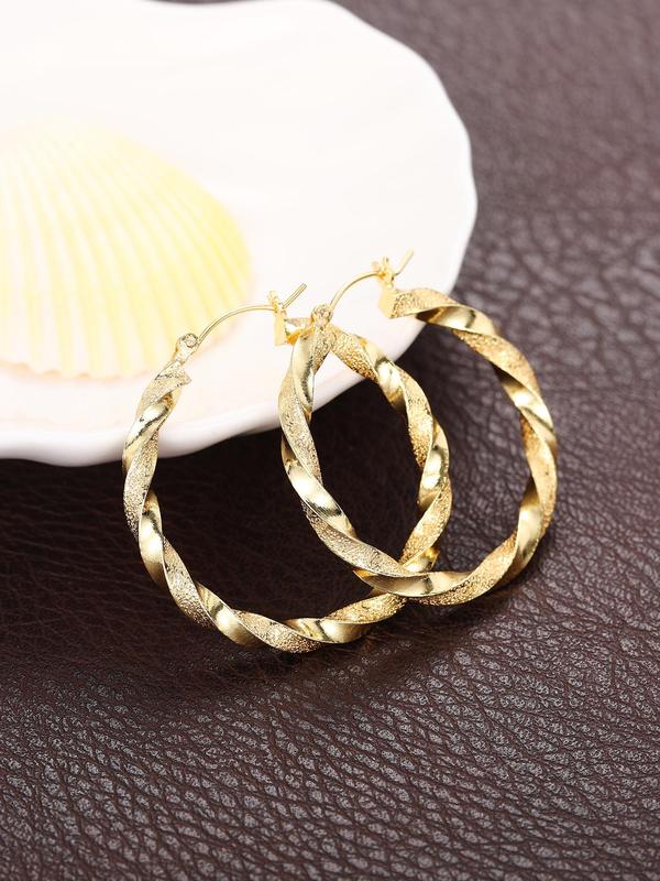 Women's Elegant Texture Metal Hoop Earrings, Gorgeous Trendy Hoop Earrings, Fashionable Vintage Jewelry As Birthday Gift 2