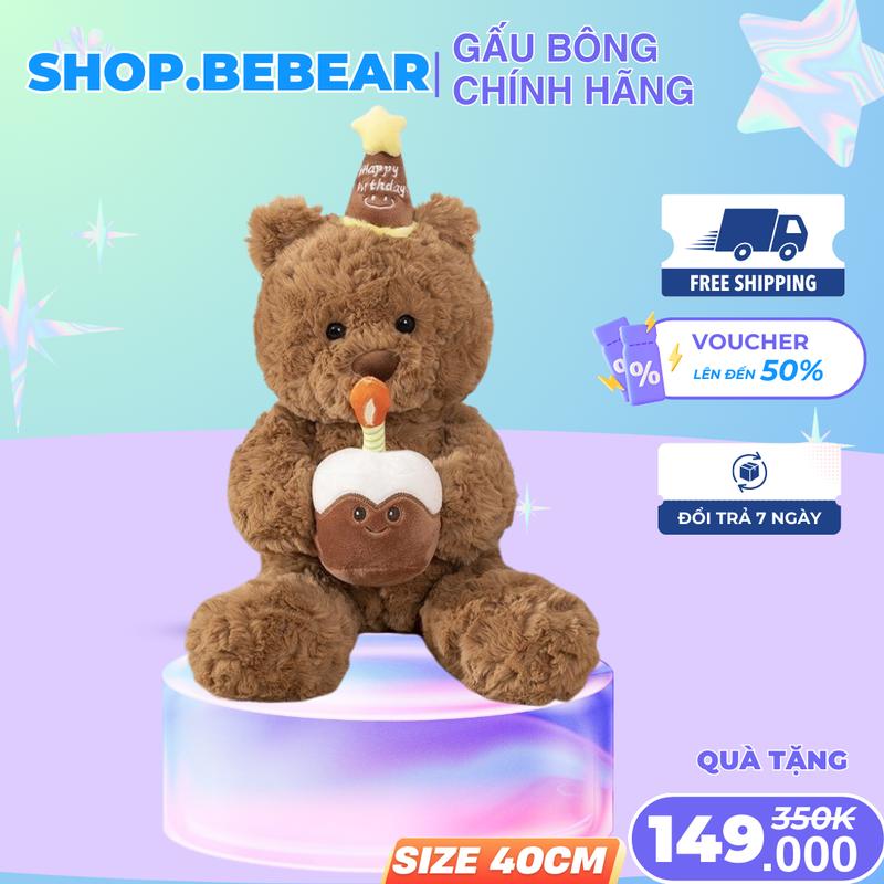 Gấu Bông Teddy ôm bánh sinh nhật thổi nến đội mũ sinh nhật Thú nhồi bông thú bông gấu Teddy tặng sinh nhật Toy Đồ Chơi Phát Nhạc bear