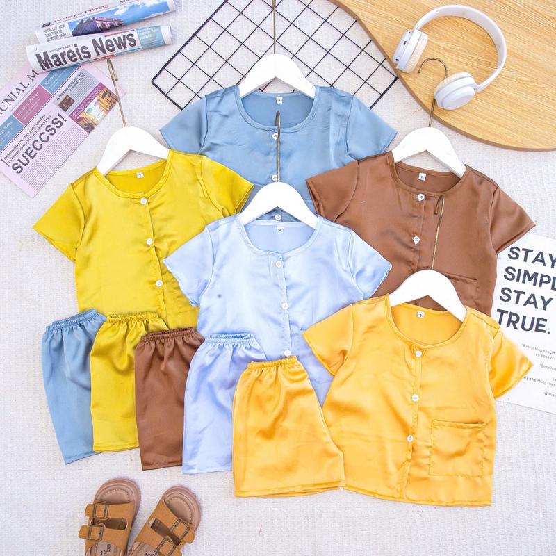 (BBT5) Bộ quần áo bà ba cho bé trai và bé gái có túi trước áo chất Satin cao cấp quần đùi(6kg-14kg) được chọn màu