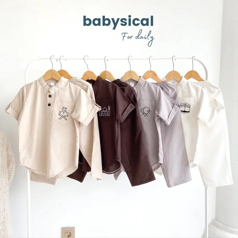 BABYSICAL 1-7 Tahun KOKO SERIES For Raya Collection - Baju Anak Setelan Koko Stelan Koko Premium Bordir Brown 0