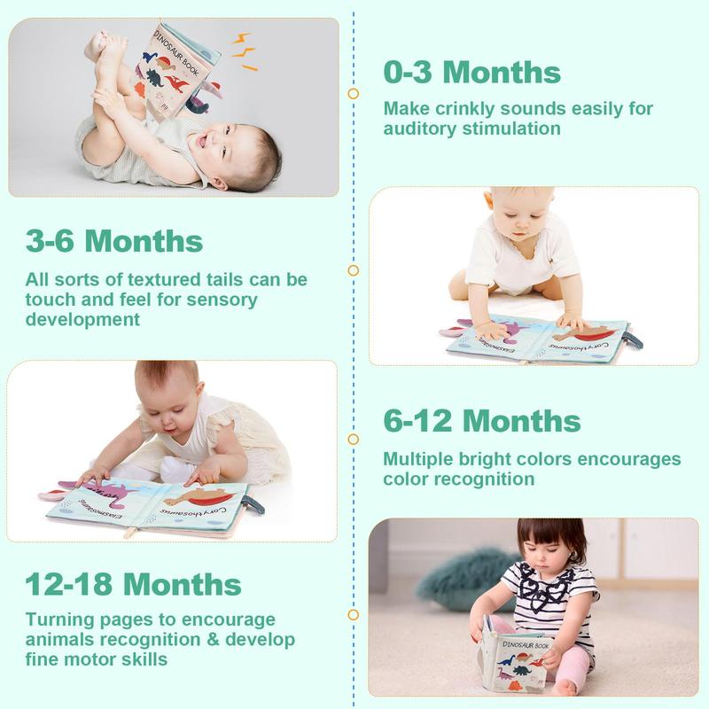 Product Introduction of Dinosaur Tail Cloth Book, 1 Count Early Education 3D Cloth Book, Early Learning Sensory Book, Educational Toy for Boys & Girls 4