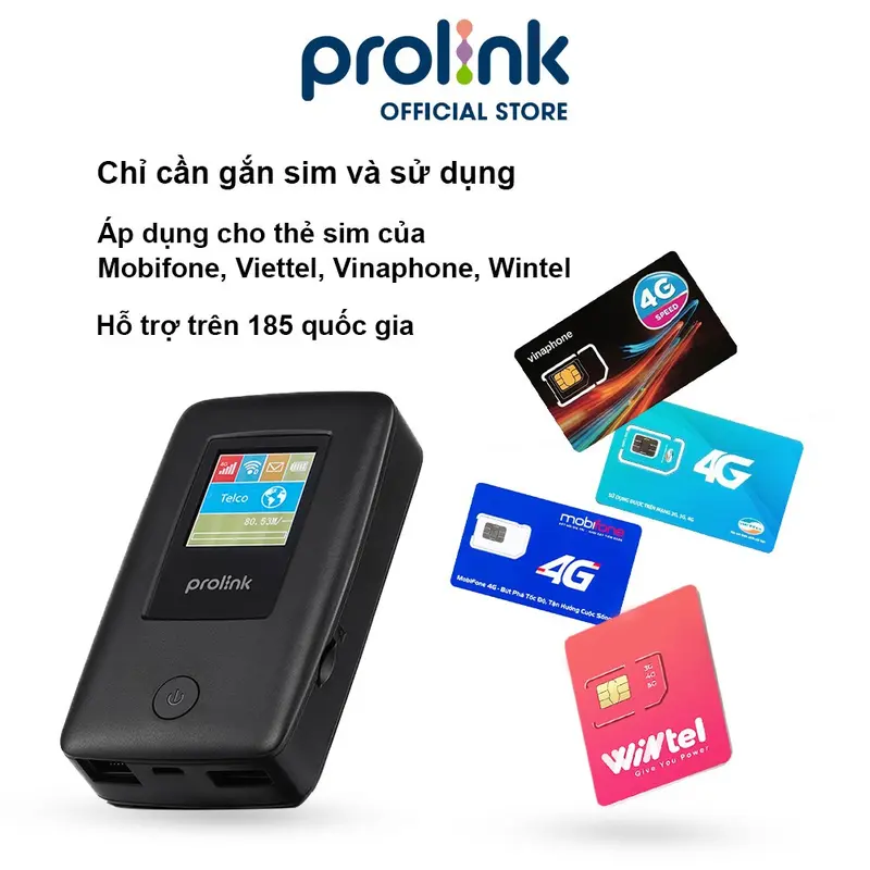 Bộ phát Wifi di động PROLiNK DL7203E 4G LTE 150Mbps, pin 6000mAH, màn hình TFT 1.44", cổng RJ45, USB 2.0 - Mobile 7