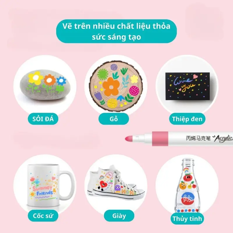 Bộ 60 Bút Màu Acrylic Marker , Mực Chống Nước , Vẽ Được Trên Nhiều Chất Liệu 7